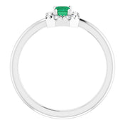 14K White Natural Emerald & 1/8 CTW Natural Diamond French-Set Halo-Style Ring
