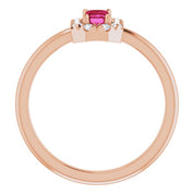 14K Rose Natural Ruby & 1/8 CTW Natural Diamond French-Set Halo-Style Ring
