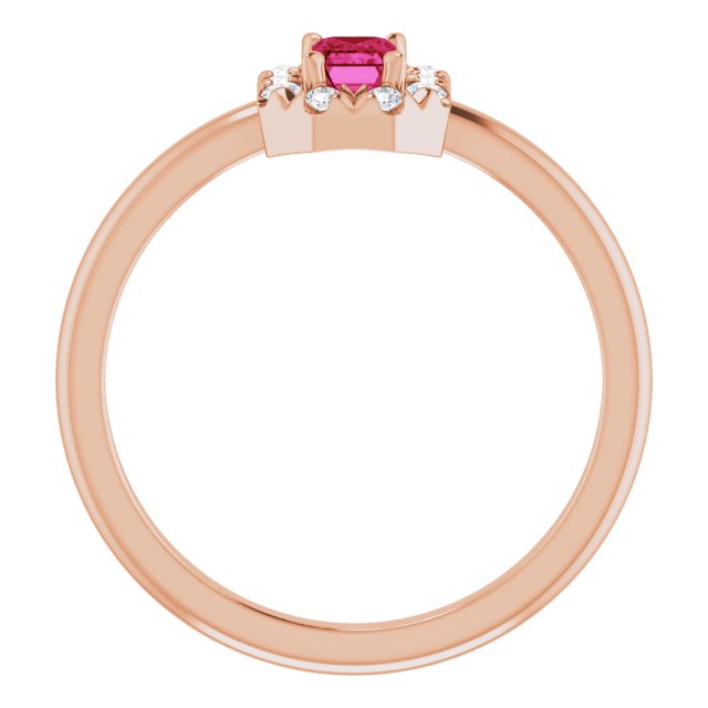 14K Rose Natural Ruby & 1/8 CTW Natural Diamond French-Set Halo-Style Ring
