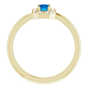 14K Yellow Lab-Grown Blue Sapphire & 1/8 CTW Natural Diamond French-Set Halo-Style Ring
