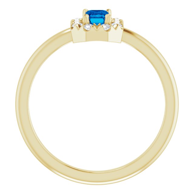 14K Yellow Lab-Grown Blue Sapphire & 1/8 CTW Natural Diamond French-Set Halo-Style Ring