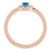 14K Rose Natural Blue Sapphire & 1/8 CTW Natural Diamond French-Set Halo-Style Ring