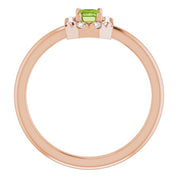 14K Rose Natural Peridot & 1/8 CTW Natural Diamond French-Set Halo-Style Ring