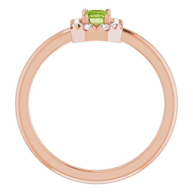 14K Rose Natural Peridot & 1/8 CTW Natural Diamond French-Set Halo-Style Ring