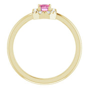 14K Yellow Natural Pink Tourmaline & 1/8 CTW Natural Diamond French-Set Halo-Style Ring