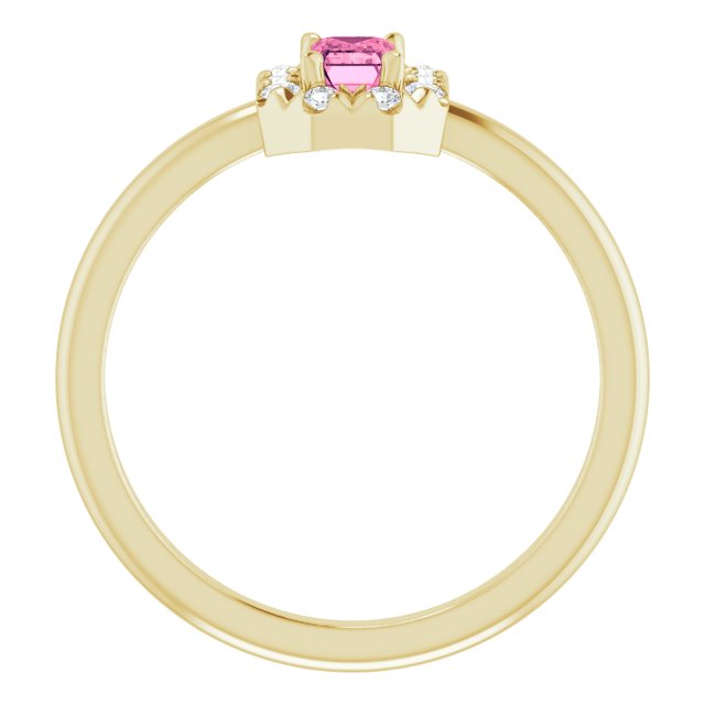 14K Yellow Natural Pink Tourmaline & 1/8 CTW Natural Diamond French-Set Halo-Style Ring