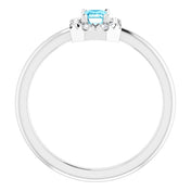 Sterling Silver Natural Aquamarine & 1/8 CTW Natural Diamond French-Set Halo-Style Ring
