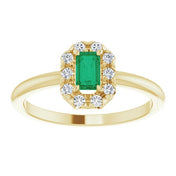 14K Yellow Lab-Grown Emerald & 1/8 CTW Natural Diamond French-Set Halo-Style Ring
