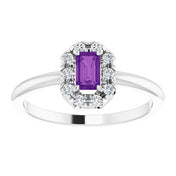 Sterling Silver Natural Amethyst & 1/8 CTW Natural Diamond French-Set Halo-Style Ring