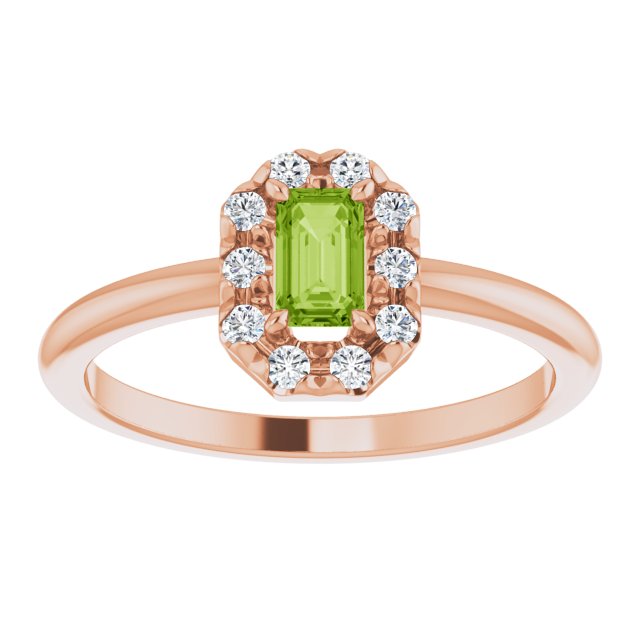 14K Rose Natural Peridot & 1/8 CTW Natural Diamond French-Set Halo-Style Ring