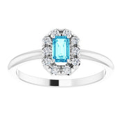 Sterling Silver Natural Blue Zircon & 1/8 CTW Natural Diamond French-Set Halo-Style Ring