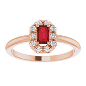 14K Rose Natural Mozambique Garnet & 1/8 CTW Natural Diamond French-Set Halo-Style Ring
