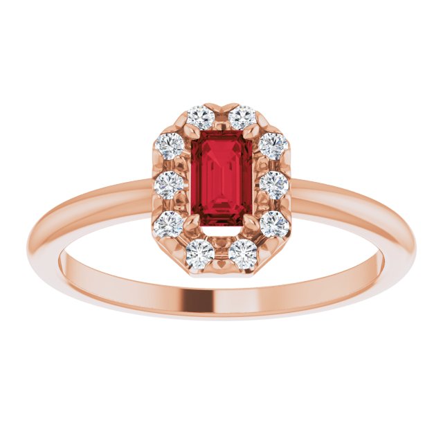 14K Rose Natural Mozambique Garnet & 1/8 CTW Natural Diamond French-Set Halo-Style Ring