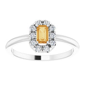 Sterling Silver Natural Citrine & 1/8 CTW Natural Diamond French-Set Halo-Style Ring