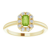 14K Yellow Natural Peridot & 1/8 CTW Natural Diamond French-Set Halo-Style Ring