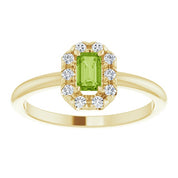 14K Yellow Natural Peridot & 1/8 CTW Natural Diamond French-Set Halo-Style Ring