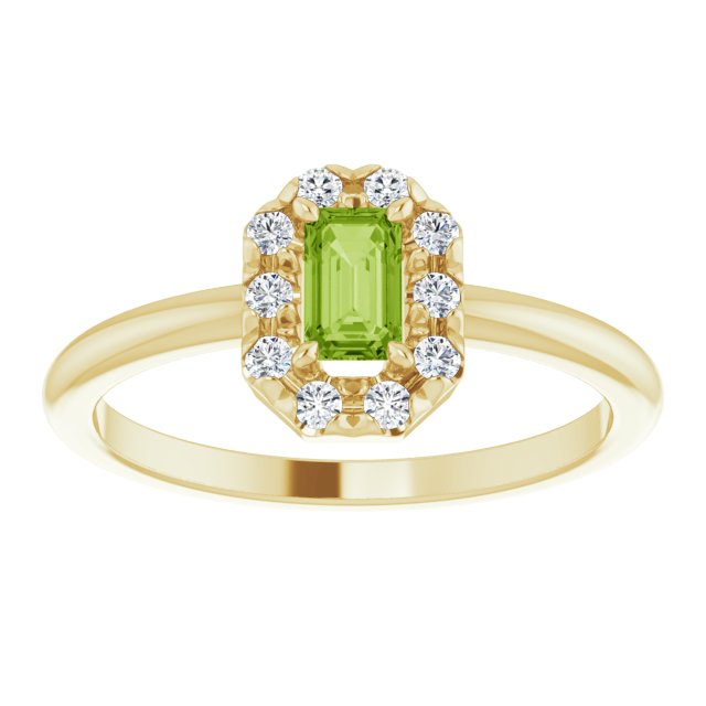 14K Yellow Natural Peridot & 1/8 CTW Natural Diamond French-Set Halo-Style Ring