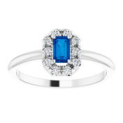 Platinum Lab-Grown Blue Sapphire & 1/8 CTW Natural Diamond French-Set Halo-Style Ring