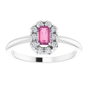 Sterling Silver Natural Pink Tourmaline & 1/8 CTW Natural Diamond French-Set Halo-Style Ring
