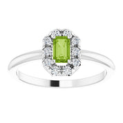 Platinum Natural Peridot & 1/8 CTW Natural Diamond French-Set Halo-Style Ring