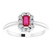 Platinum Lab-Grown Ruby & 1/8 CTW Natural Diamond French-Set Halo-Style Ring