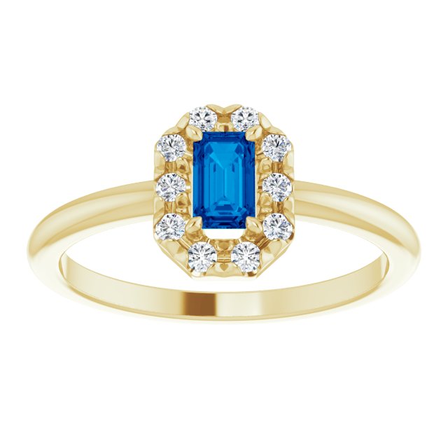 14K Yellow Lab-Grown Blue Sapphire & 1/8 CTW Natural Diamond French-Set Halo-Style Ring