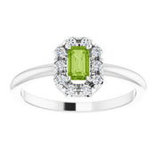 Sterling Silver Natural Peridot & 1/8 CTW Natural Diamond French-Set Halo-Style Ring