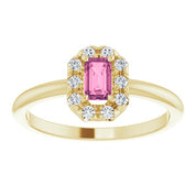 14K Yellow Natural Pink Tourmaline & 1/8 CTW Natural Diamond French-Set Halo-Style Ring