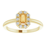 14K Yellow Natural Citrine & 1/8 CTW Natural Diamond French-Set Halo-Style Ring