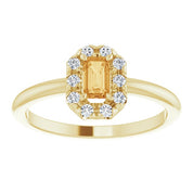 14K Yellow Natural Citrine & 1/8 CTW Natural Diamond French-Set Halo-Style Ring