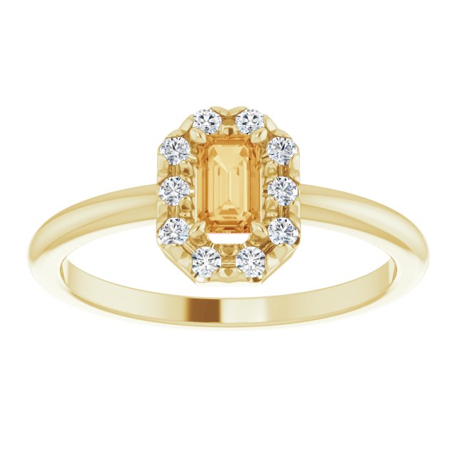 14K Yellow Natural Citrine & 1/8 CTW Natural Diamond French-Set Halo-Style Ring