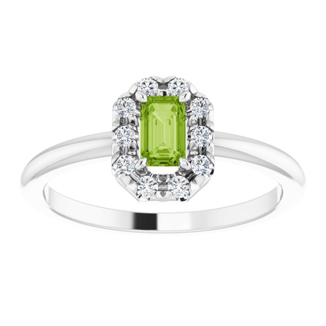14K White Natural Peridot & 1/8 CTW Natural Diamond French-Set Halo-Style Ring