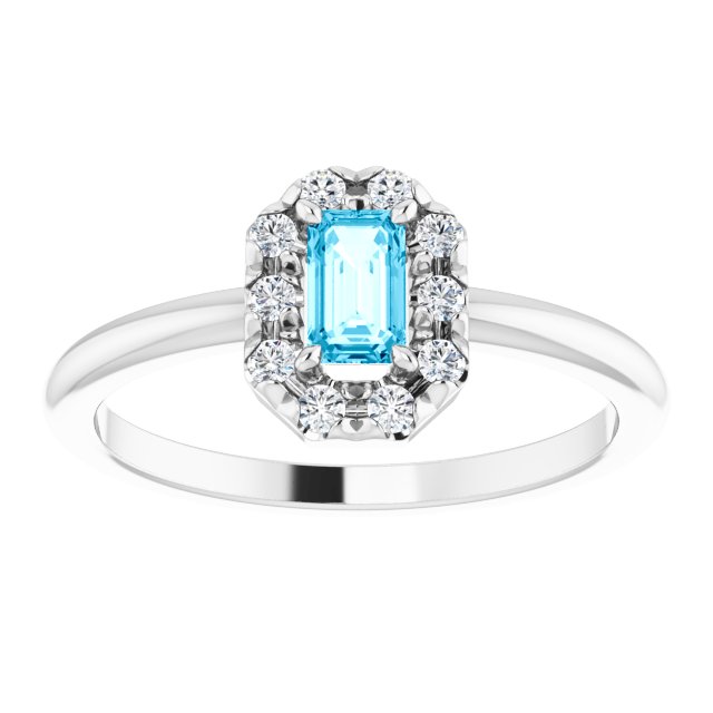 Sterling Silver Natural Aquamarine & 1/8 CTW Natural Diamond French-Set Halo-Style Ring