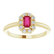 14K Yellow Natural Ruby & 1/8 CTW Natural Diamond French-Set Halo-Style Ring