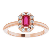 14K Rose Natural Ruby & 1/8 CTW Natural Diamond French-Set Halo-Style Ring