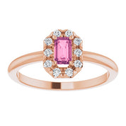 14K Rose Natural Pink Tourmaline & 1/8 CTW Natural Diamond French-Set Halo-Style Ring