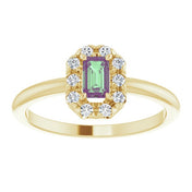 14K Yellow Lab-Grown Alexandrite & 1/8 CTW Natural Diamond French-Set Halo-Style Ring
