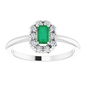 Sterling Silver Natural Emerald & 1/8 CTW Natural Diamond French-Set Halo-Style Ring