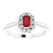 14K White Natural Mozambique Garnet & 1/8 CTW Natural Diamond French-Set Halo-Style Ring