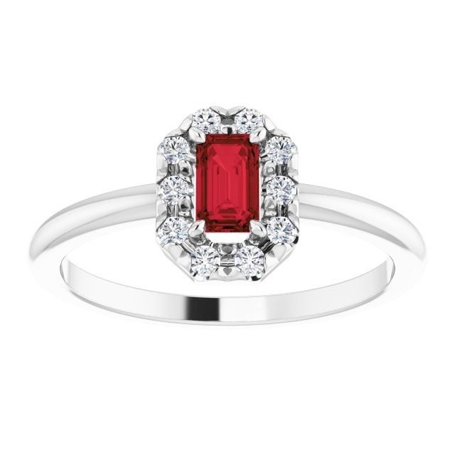14K White Natural Mozambique Garnet & 1/8 CTW Natural Diamond French-Set Halo-Style Ring