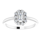 Sterling Silver Natural White Sapphire & 1/8 CTW Natural Diamond French-Set Halo-Style Ring