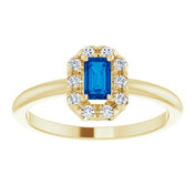 14K Yellow Natural Blue Sapphire & 1/8 CTW Natural Diamond French-Set Halo-Style Ring