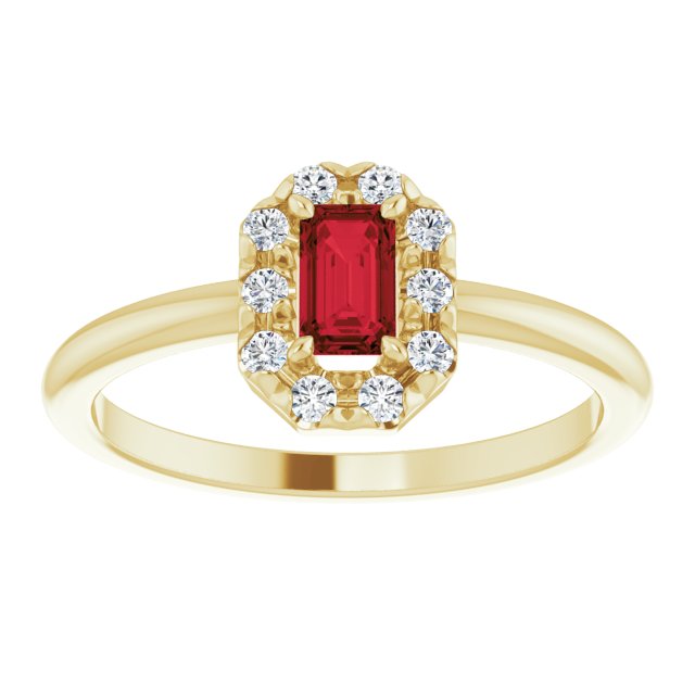 14K Yellow Natural Mozambique Garnet & 1/8 CTW Natural Diamond French-Set Halo-Style Ring
