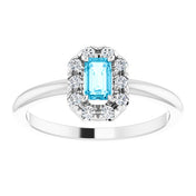 14K White Natural Aquamarine & 1/8 CTW Natural Diamond French-Set Halo-Style Ring