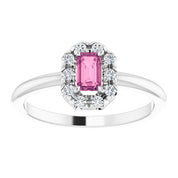 14K White Natural Pink Tourmaline & 1/8 CTW Natural Diamond French-Set Halo-Style Ring