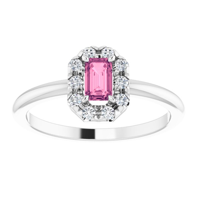 14K White Natural Pink Tourmaline & 1/8 CTW Natural Diamond French-Set Halo-Style Ring