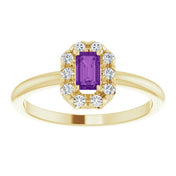14K Yellow Natural Amethyst & 1/8 CTW Natural Diamond French-Set Halo-Style Ring