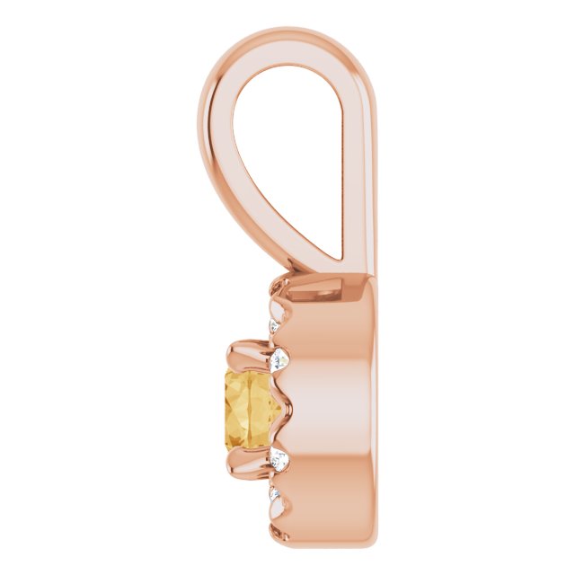 14K Rose 3 mm Natural Citrine & .03 CTW Natural Diamond Halo-Style Pendant
