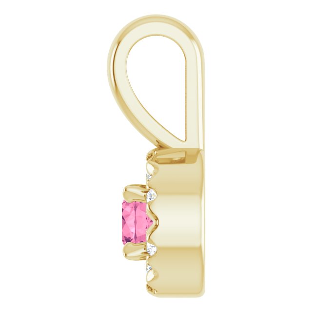 14K Yellow 3 mm Natural Pink Tourmaline & .03 CTW Natural Diamond Halo-Style Pendant