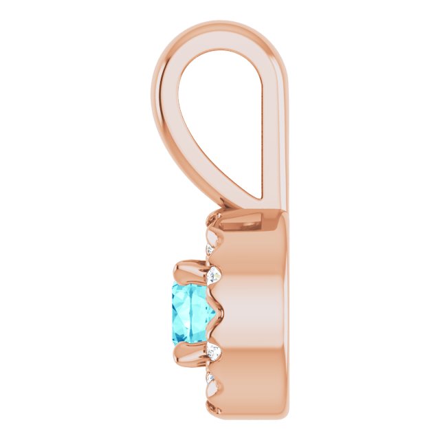 14K Rose 3 mm Natural Blue Zircon & .03 CTW Natural Diamond Halo-Style Pendant